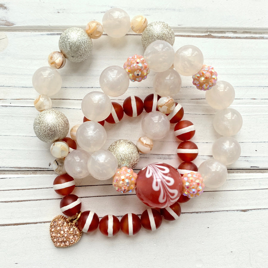 Tibetan Agate St. Valentine Stretch Bracelet Set