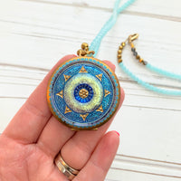 Czech Glass Button Locket Pendant Necklace