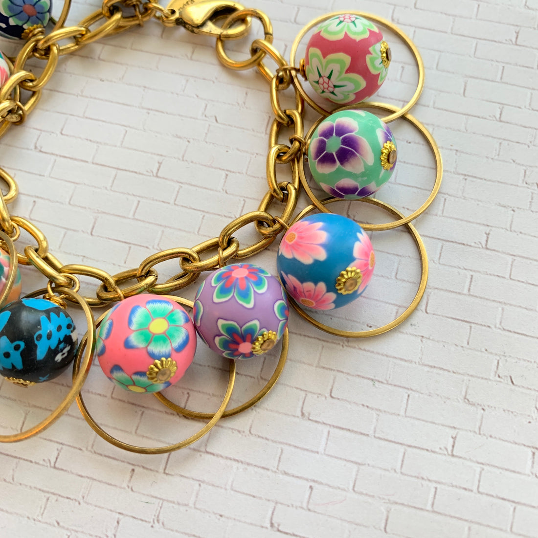 Floral Bead Charm Bracelet