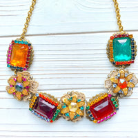 Jewel Tone Rhinestone Bib Necklace