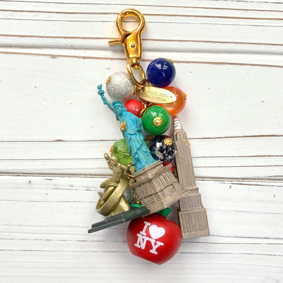 New York City bag charm . New York City keychain with colorful beads and statue of liberty charm.