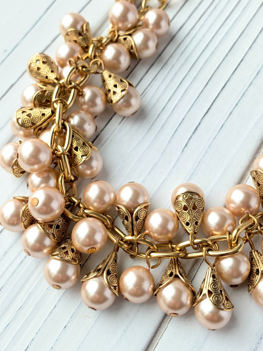 Classic Filigree Bead Cap Pearl Necklace - 3 Pearl Color Options