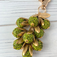 Olive Green Rhinestone Bead Cap Bag Charm -