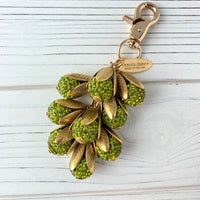 Olive Green Rhinestone Bead Cap Bag Charm -