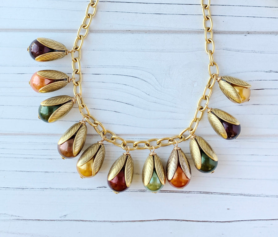 Cornucopia Fall Bead Cap Necklace