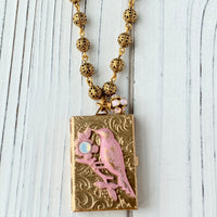 Bird Book Locket Charm Necklace - Choice of 3 Color Options