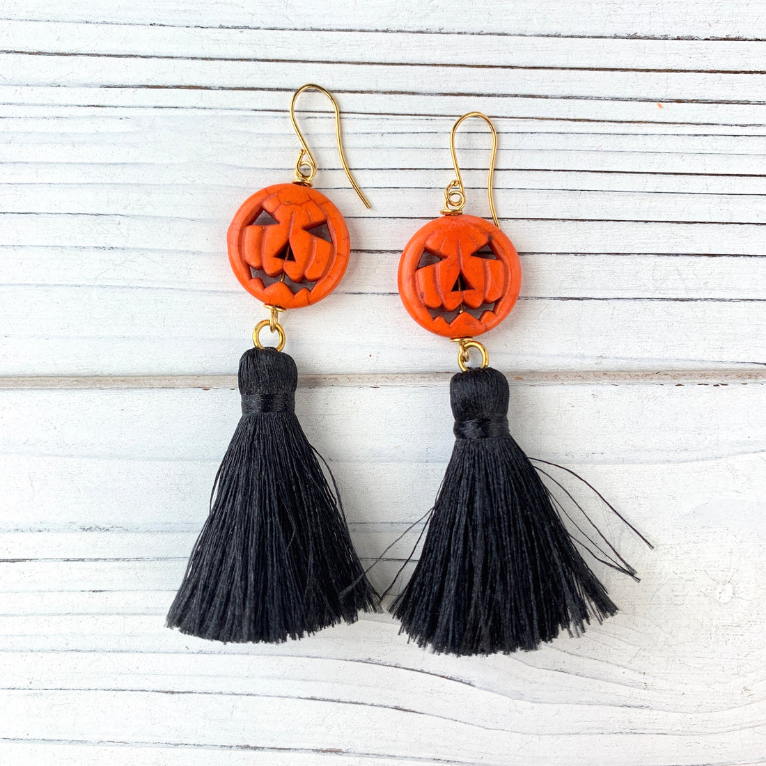 Jack-o-Lantern Halloween Tassel Earrings - 2 Color Options Available