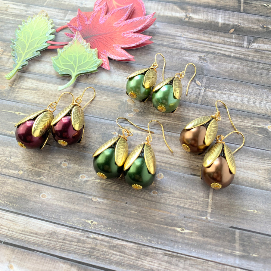 Cornucopia Fall Bead Cap Earrings - 4 Fall Color Options Available