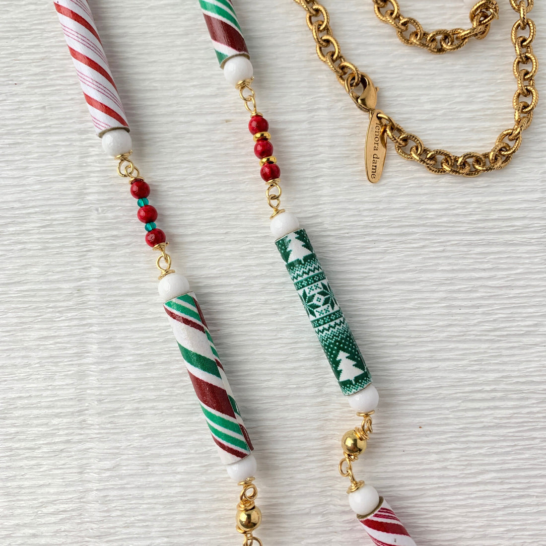 Peppermint Sticks Christmas Necklace