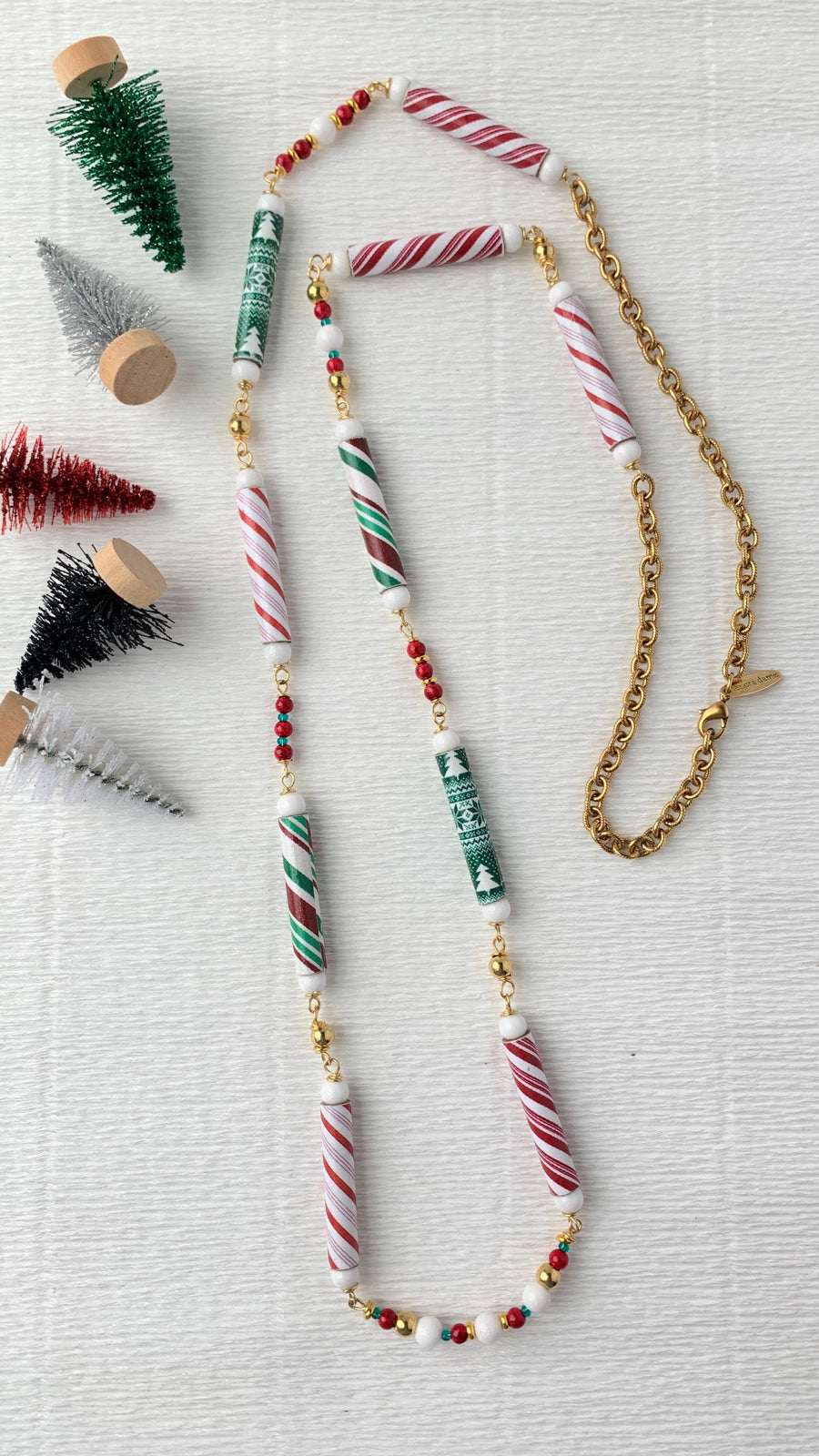 Peppermint Sticks Christmas Necklace