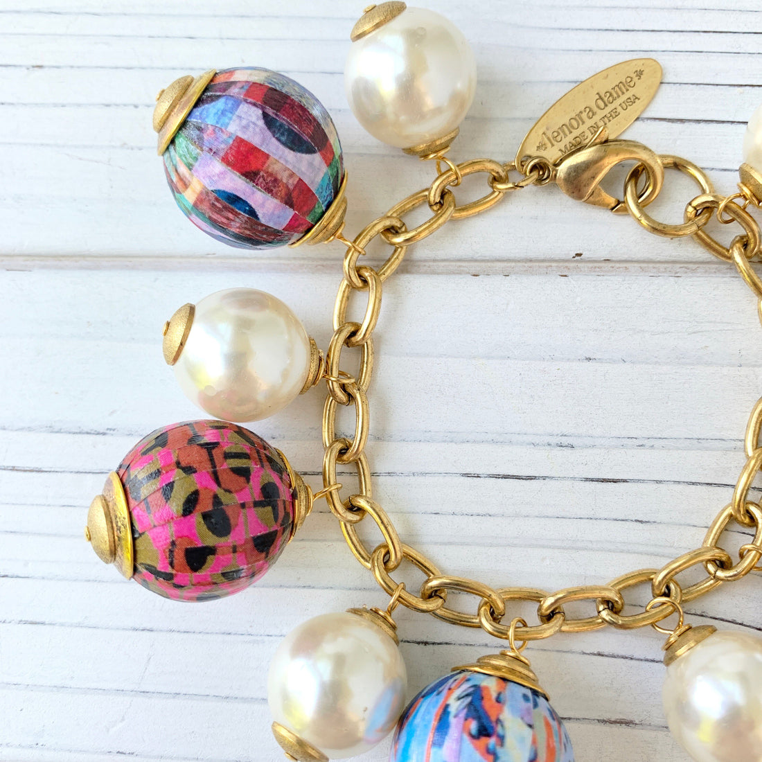 Decoupage Wooden Bead Charm Bracelet