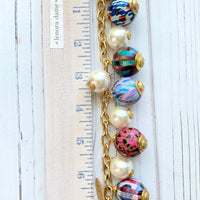 Decoupage Wooden Bead Charm Bracelet