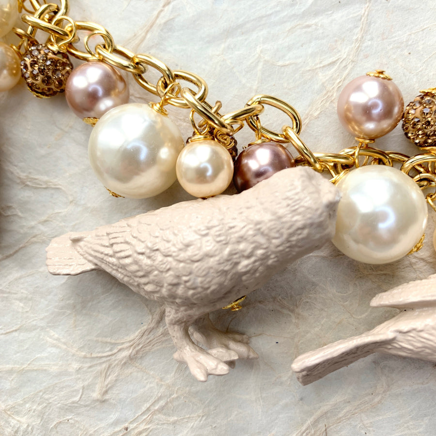 Linen Painted Pearl Bird Necklace