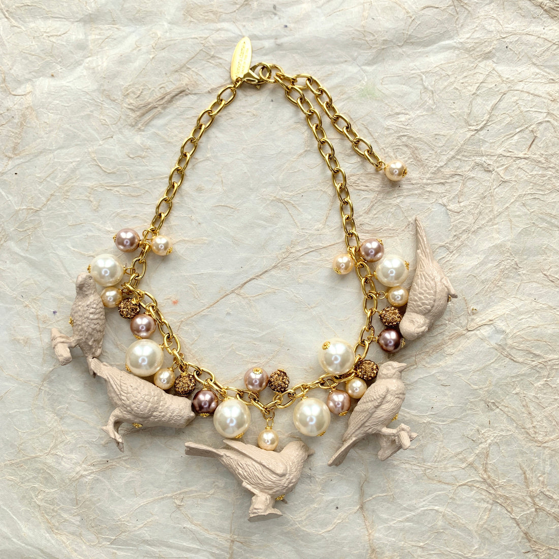 Linen Painted Pearl Bird Necklace