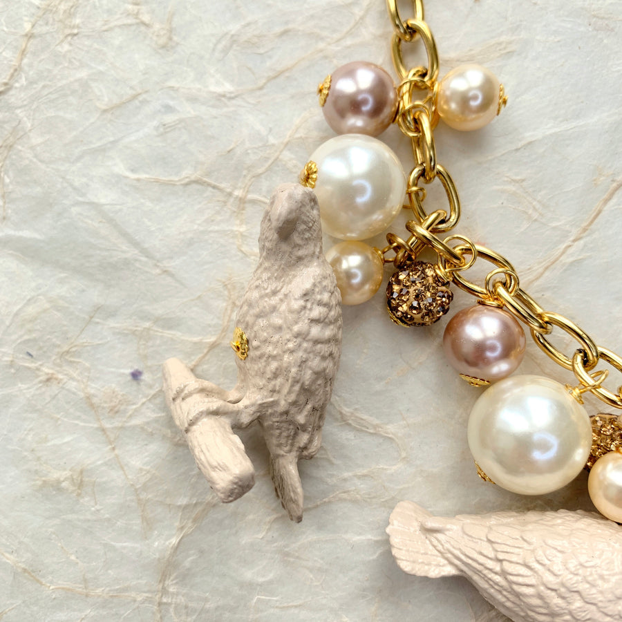 Linen Painted Pearl Bird Necklace