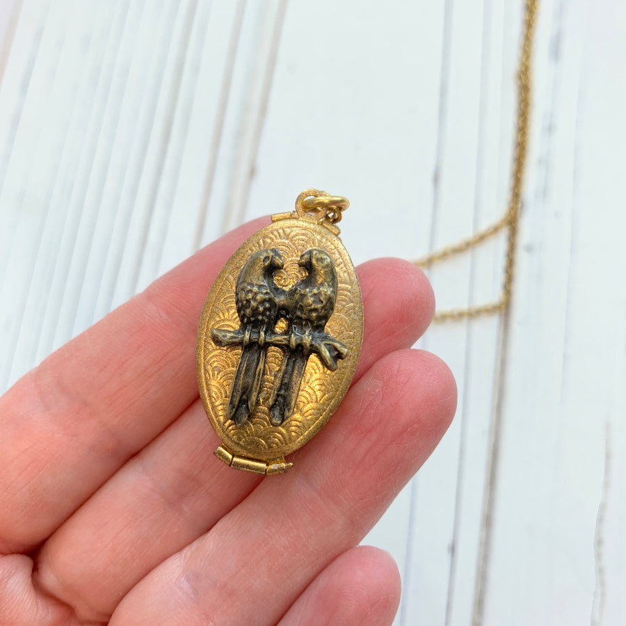 Gilded Lovebird Locket Necklace