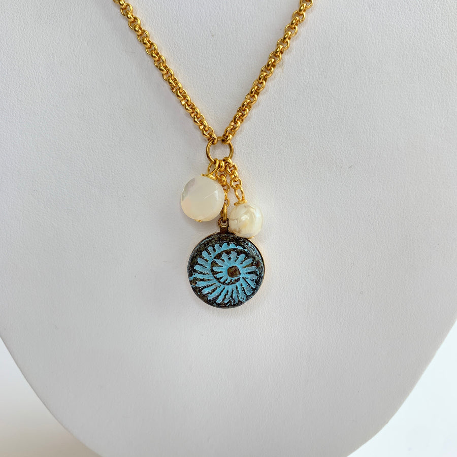 NEW Lenora Dame Czech Glass Ammonite Pendant Necklace