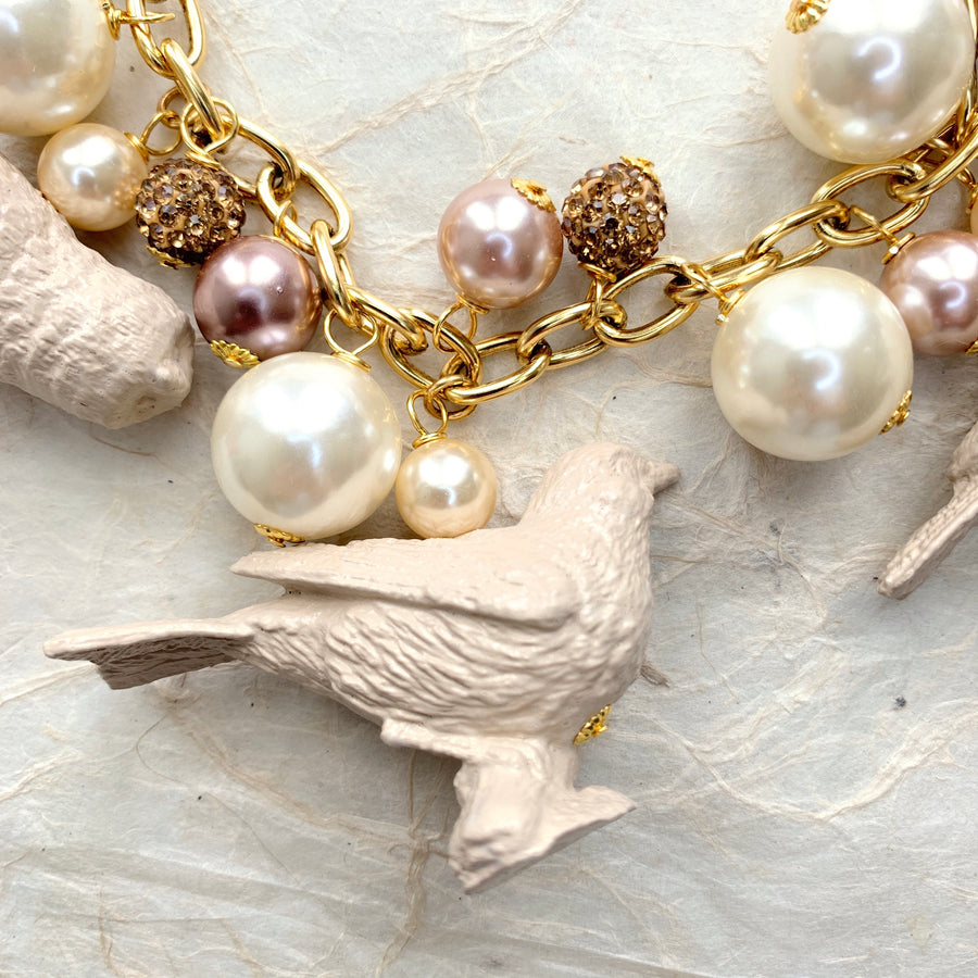 Linen Painted Pearl Bird Necklace