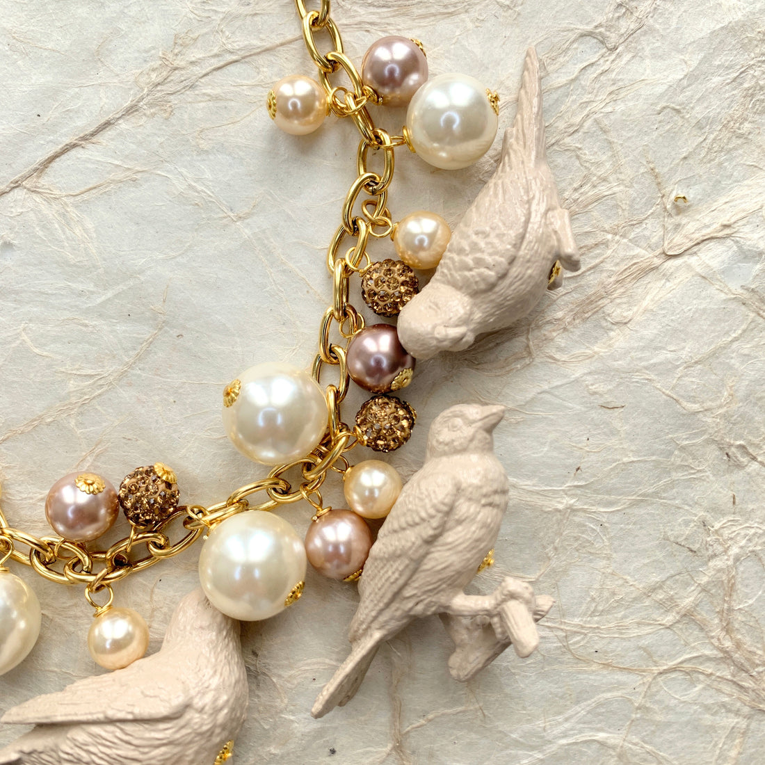 Linen Painted Pearl Bird Necklace