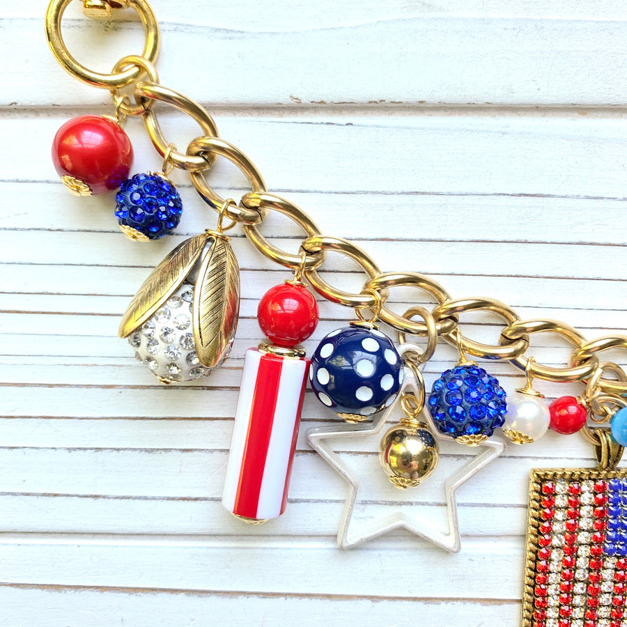 NEW DESIGN! Lenora Dame Americus Patriotic Chain Bag Charm