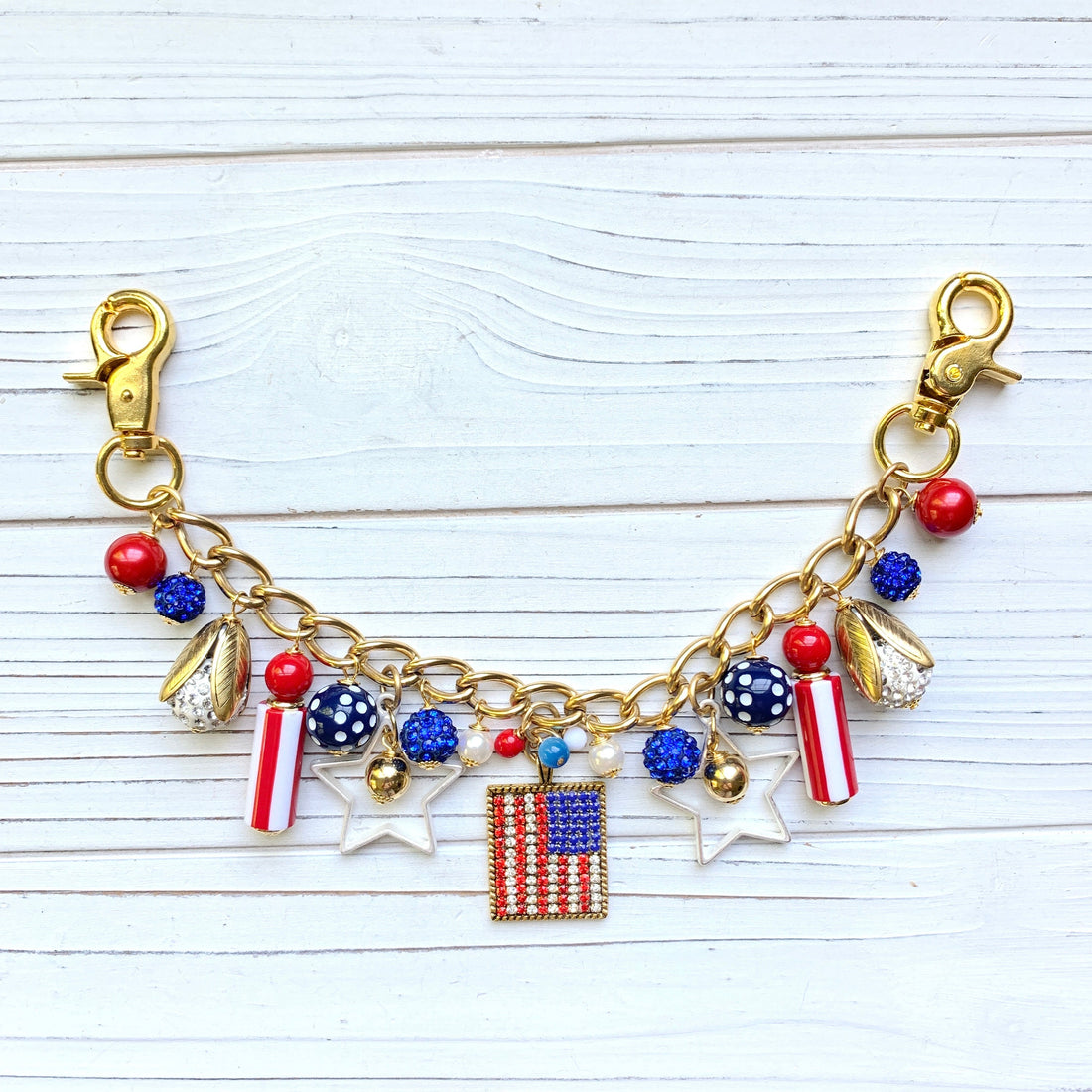 NEW DESIGN! Lenora Dame Americus Patriotic Chain Bag Charm