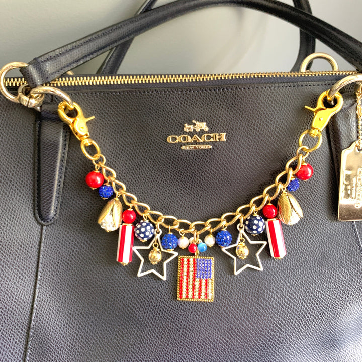 NEW DESIGN! Lenora Dame Americus Patriotic Chain Bag Charm