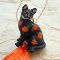 Lenora Dame Day of the Dead Black Cat Pendant Necklace