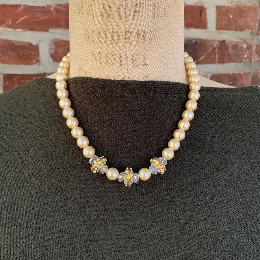 Pearl and Crystal Choker Necklace