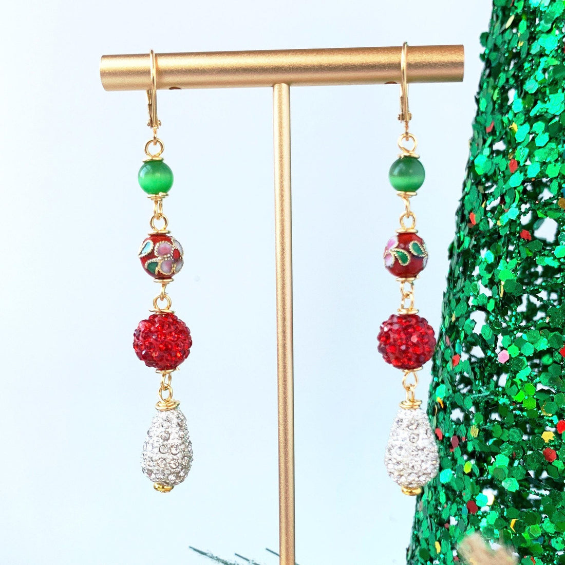 Lenora Dame Rhinestone and Cloisonné Holiday Earrings