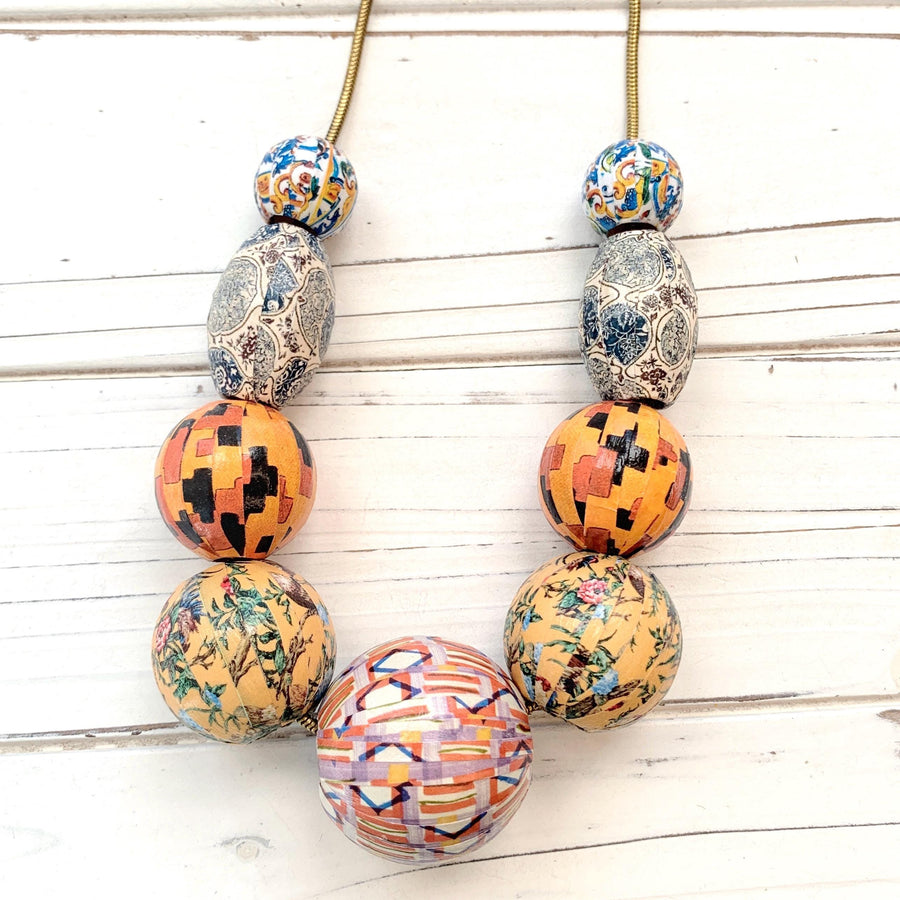 NEW Lenora Dame Autumn Decoupage Statement Necklace - One-of-a-Kind