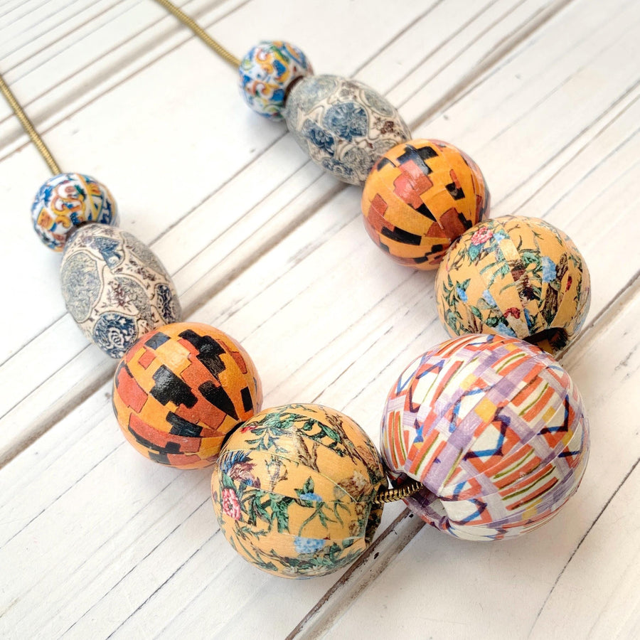 NEW Lenora Dame Autumn Decoupage Statement Necklace - One-of-a-Kind