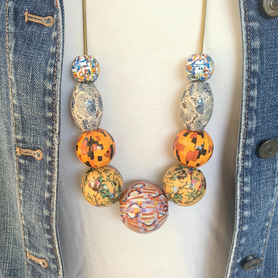 NEW Lenora Dame Autumn Decoupage Statement Necklace - One-of-a-Kind