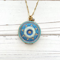 Czech Glass Button Locket Pendant Necklace