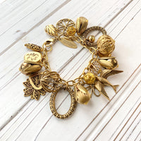 Vintage Inspired Gilded Charm Bracelet