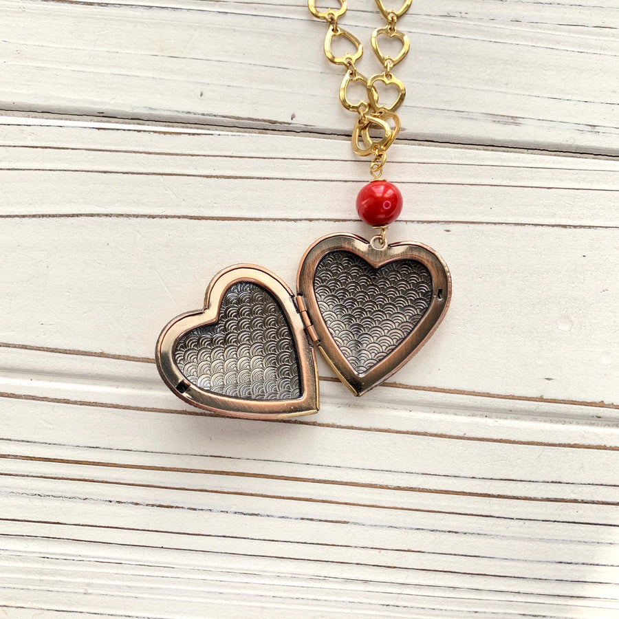 Rhinestone Heart Locket Necklace