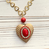 Rhinestone Heart Locket Necklace