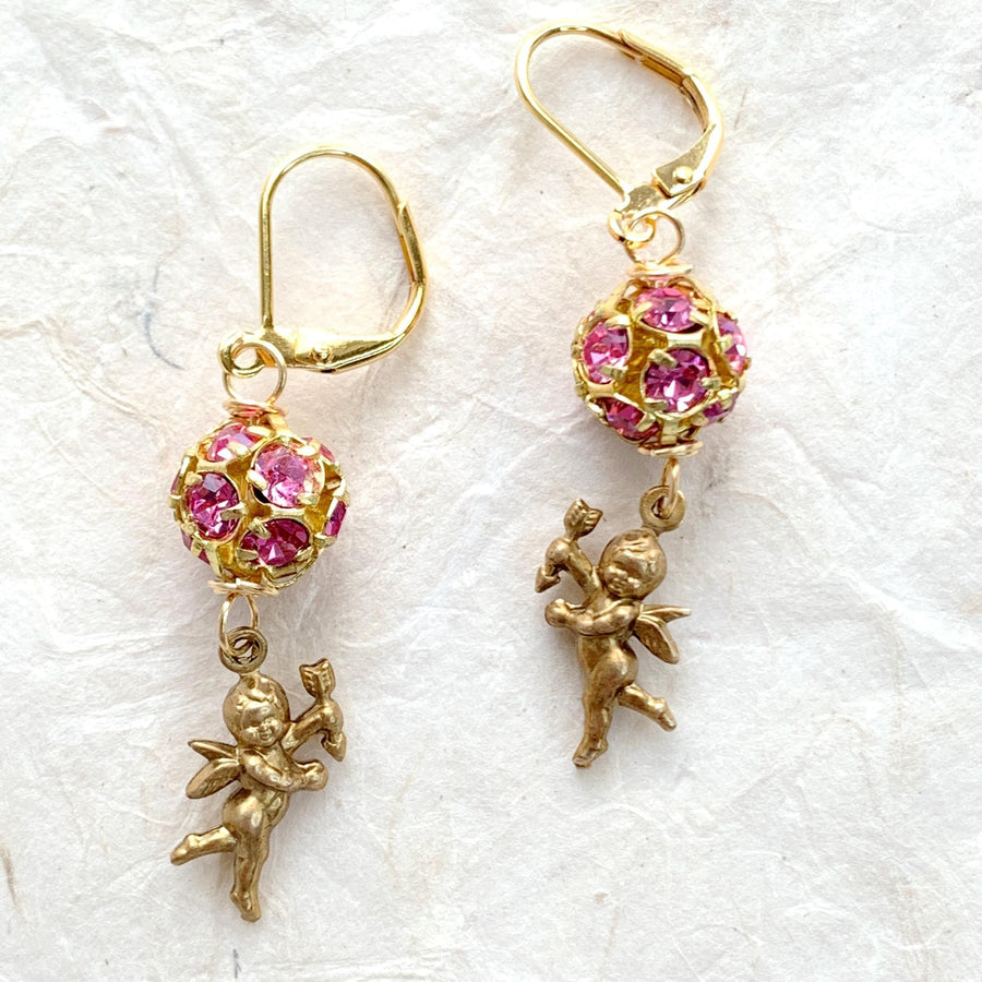 Cupid earrings gold for women. Cute Valentines earrings for women.