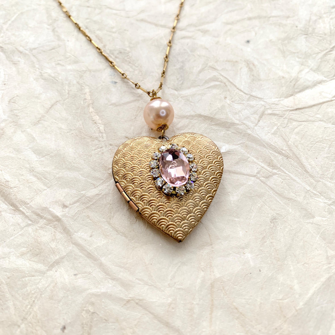 Lenora Dame Pretty in Pink Rhinestone Heart Locket Necklace for Valentine&