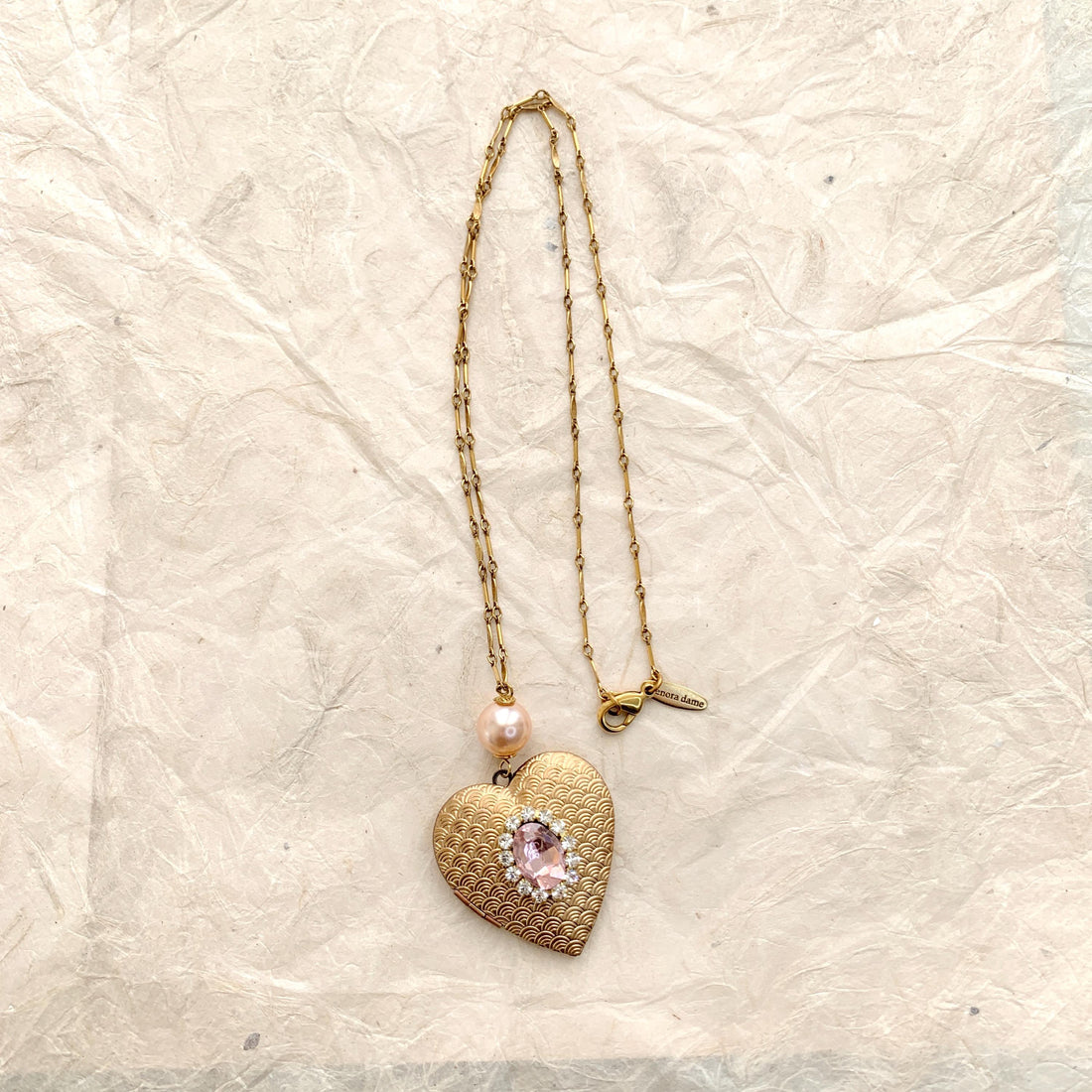 Lenora Dame Pretty in Pink Rhinestone Heart Locket Necklace for Valentine&