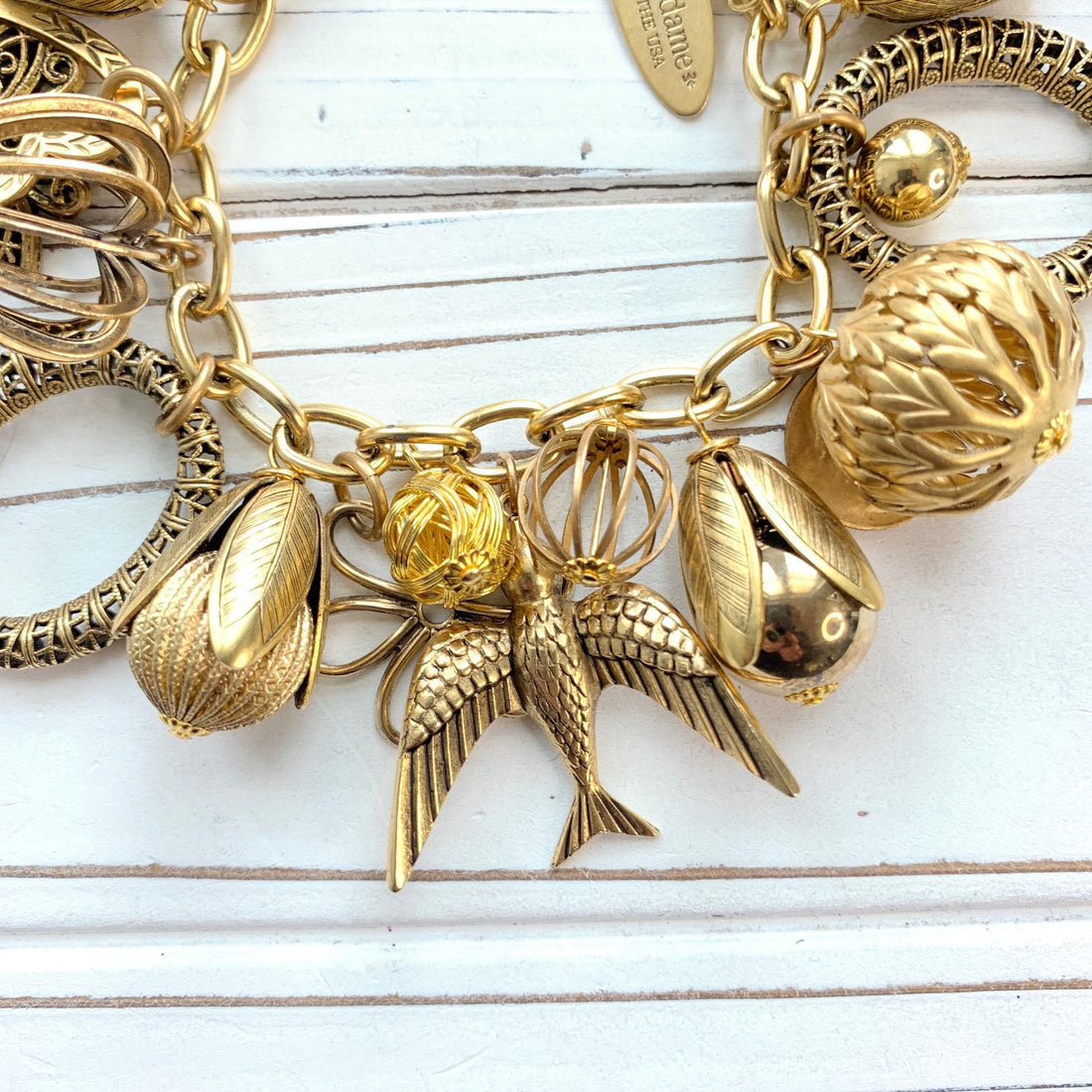 Vintage Inspired Gilded Charm Bracelet