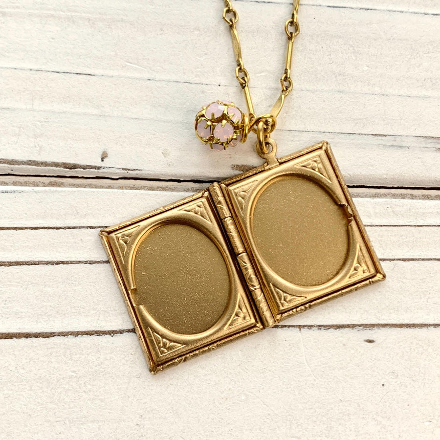 Brocade Etched Photo Locket Necklace