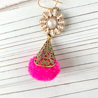 Lenora Dame Pink Pom Pom Statement Earrings