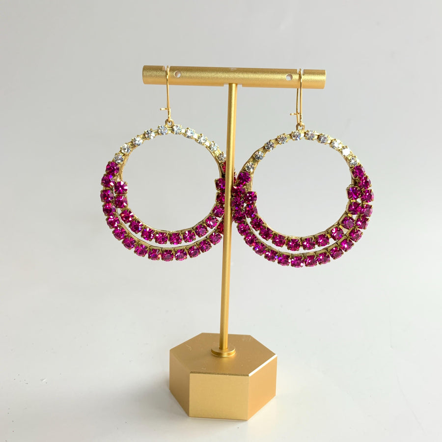 Lenora Dame Magenta Rhinestone Hoop Earrings