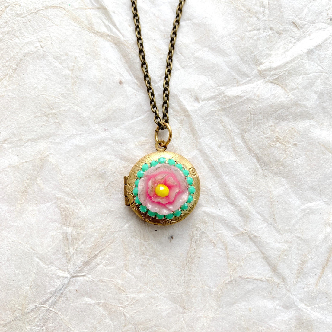 Round locket necklace for women. Vintage looking locket necklace.