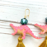 Pink Dinosaur Tassel Earrings