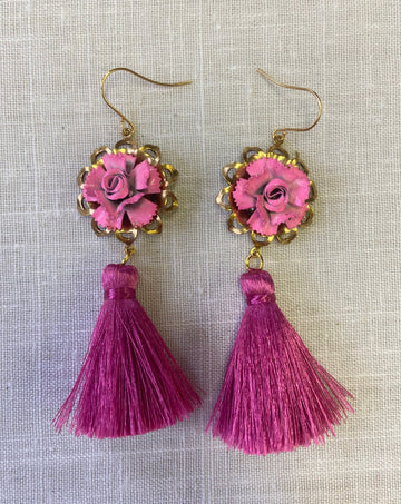 Lenora Dame Pink Rose Tassel Earrings