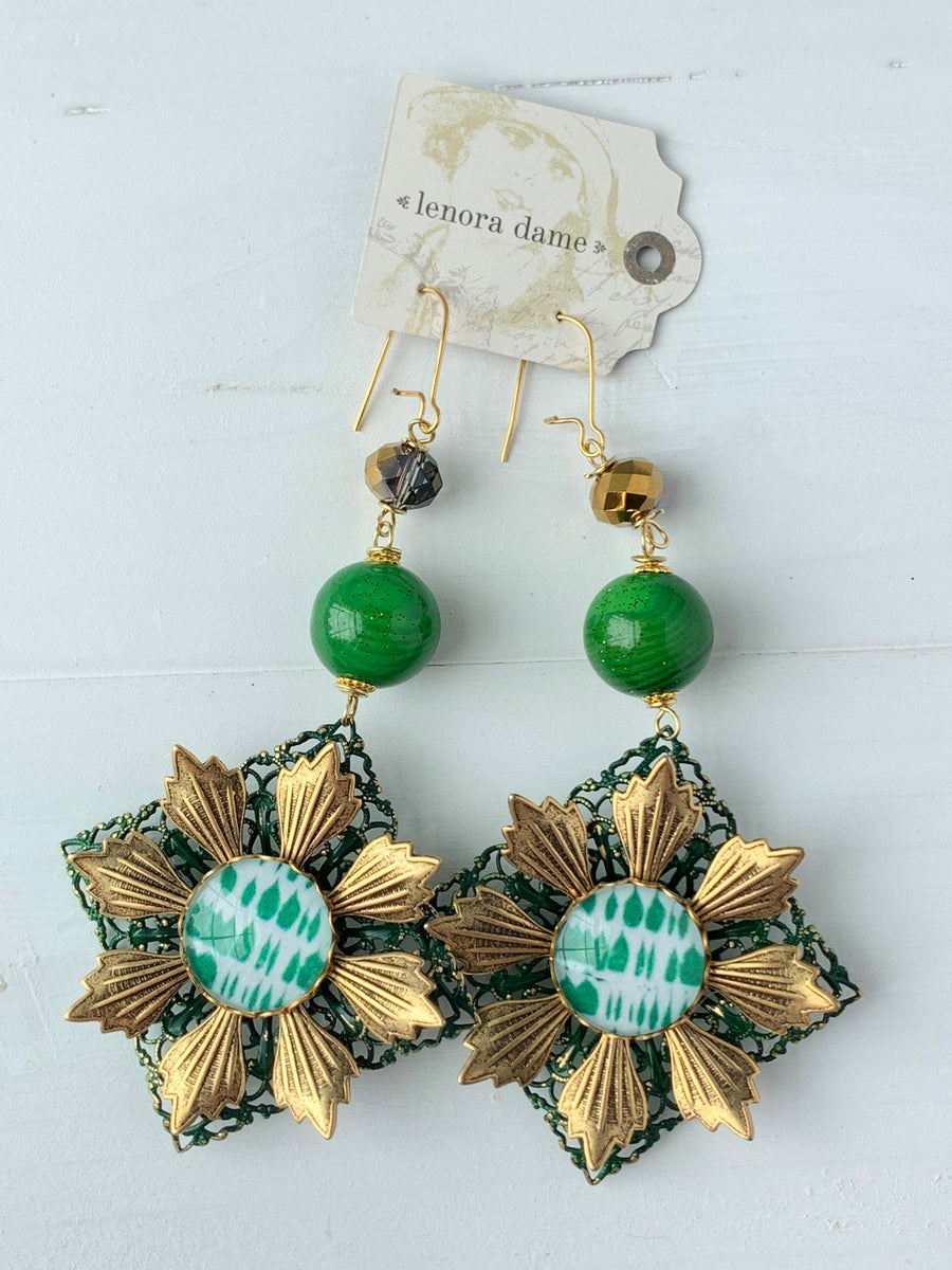 Lenora Dame Spruce Chrysanthemum Dangle Earring