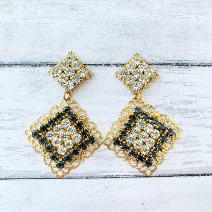 Lenora Dame Filigree Rhinestone Drop Earrings