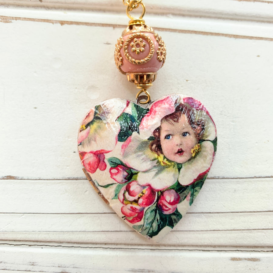 Lenora Dame Cherub Heart Locket Necklace