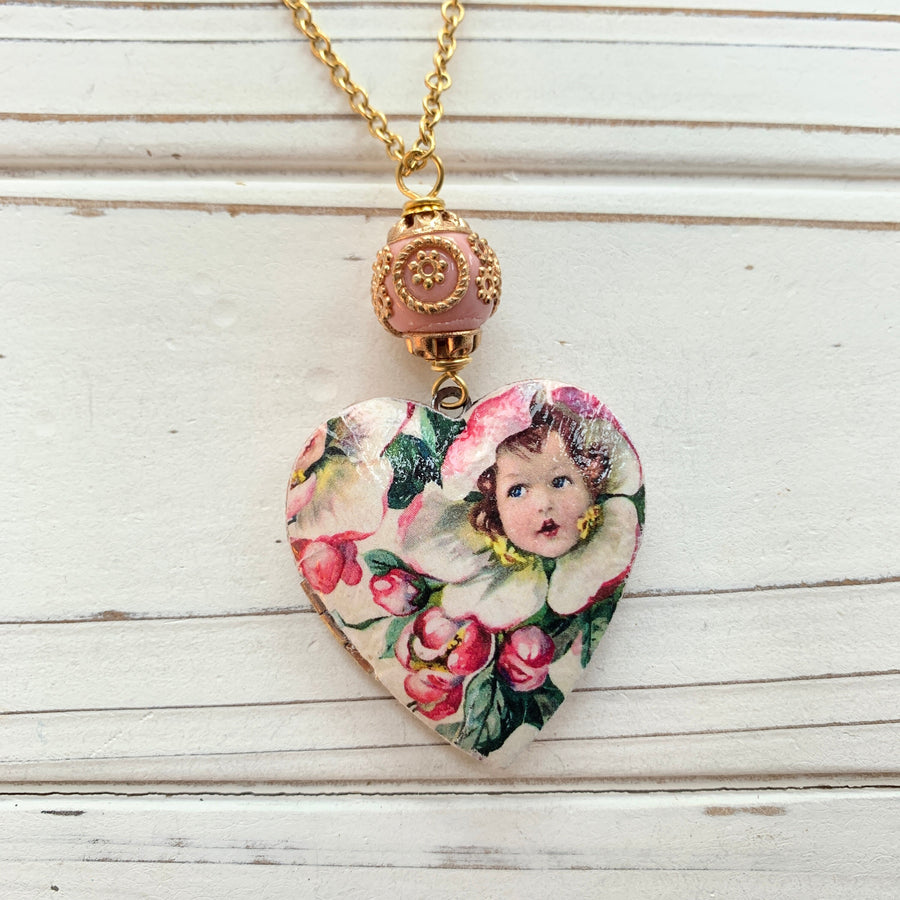 Lenora Dame Cherub Heart Locket Necklace